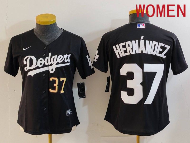 Women Los Angeles Dodgers #37 Hernandez Black Nike Game 2024 MLB Jersey style 7263->women mlb jersey->Women Jersey